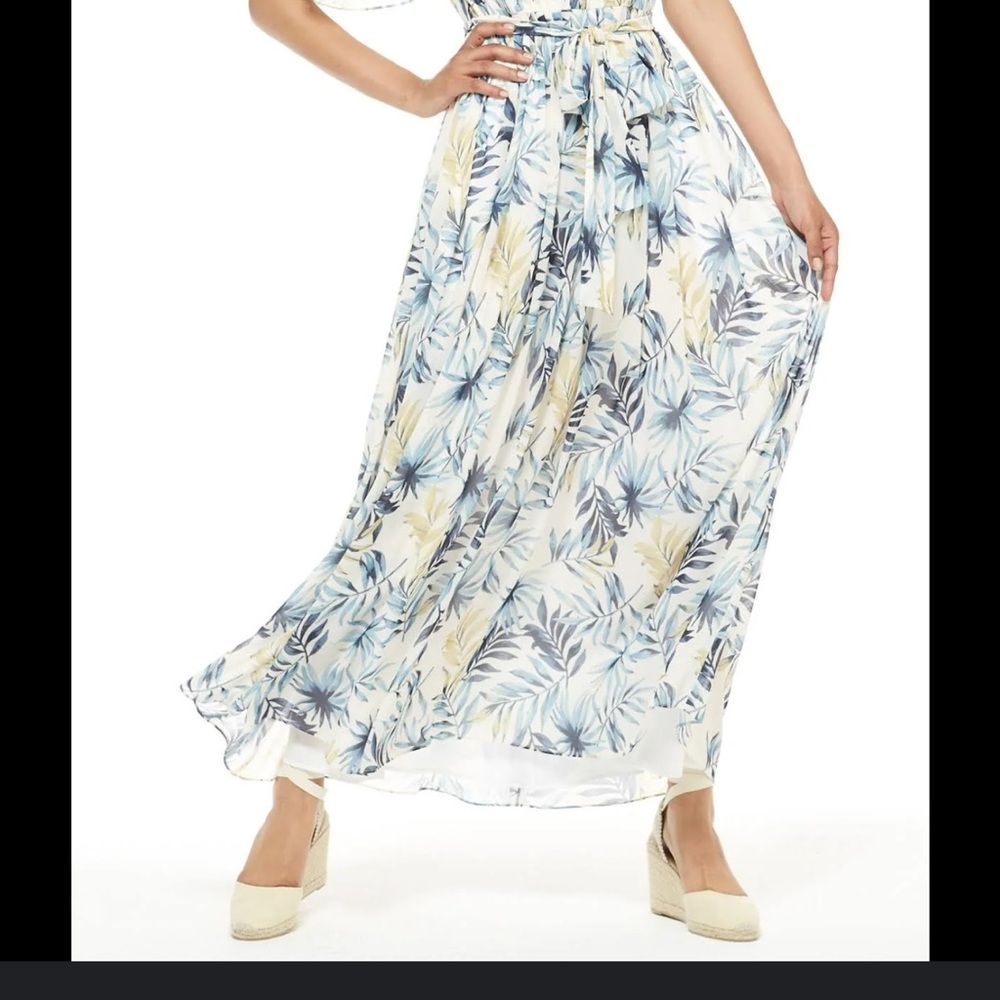 Gal Meets Glam Dresses Gal Meets Glam Kiki Leaf Print Chiffon Maxi Dress